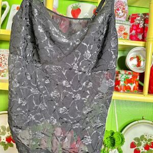 Y2k Vassarette whimsigoth black rose sheer cami mesh lace tank top!